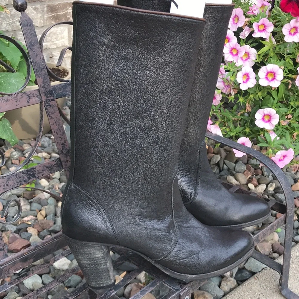 ☀️ N.D.C Black Leather mid-calf heeled boots - Picture 11 of 15
